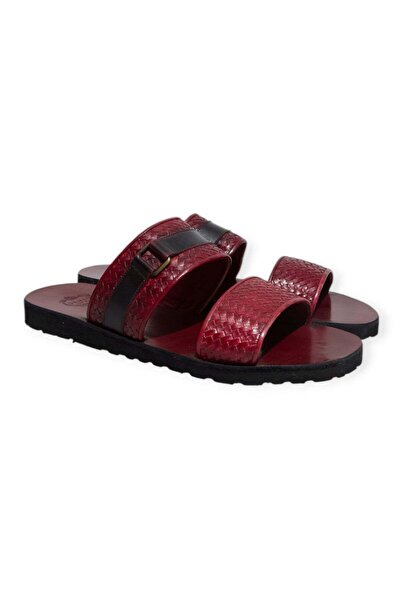 FRANCO CALVANI Burgundy Color Genuine Leather Men's Slippers