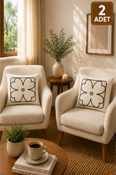 SEVMİŞ HOME 2 Piece Punch Cushion Cover 43X43 cm – Decorative Embroidered Cus...