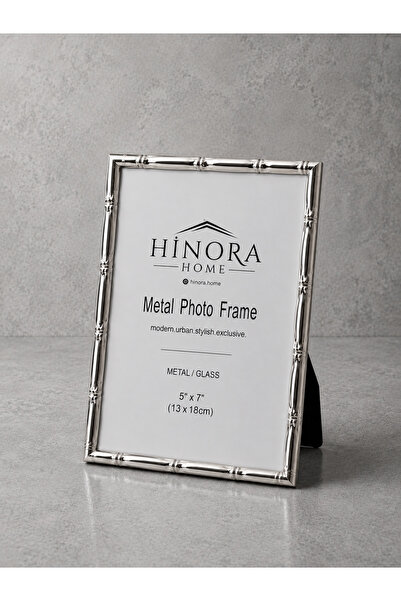 Hinora Silver Bamboo Patterned Metal Photo Frame – Decorative Desktop Picture...