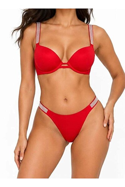 Margoun Women's Luxury Rhinestone Strap Push-Up Bra and Matching Thong Linger...