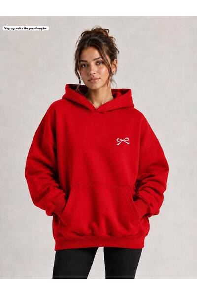 EMMODA Women's Small Ribbon Left Chest Printed Hooded Kangaroo Pocket Casual ...
