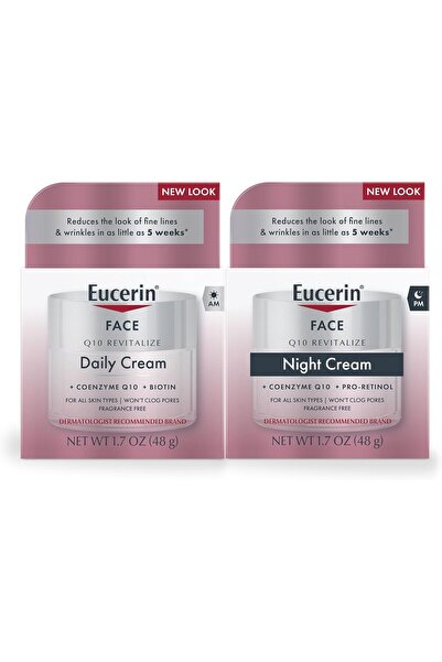 Eucerin مجموعة كريم الوجه المضاد للتجاعيد Q10، كريم للوجه نهاري وليلي، 48 جرا...