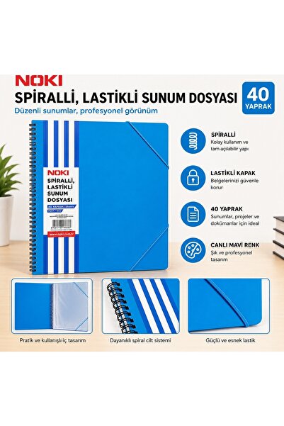 Noki Dosar elastic spiralat pentru prezentări, 40 de coli, albastru