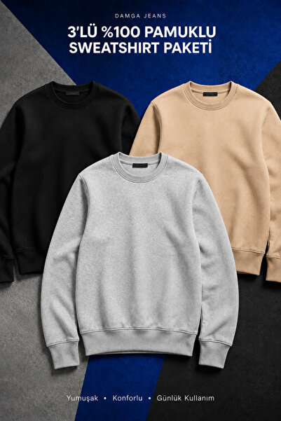 DAMGA JEANS 3 Pieces Men's Cotton Casual Basic Winter Sweatshirt