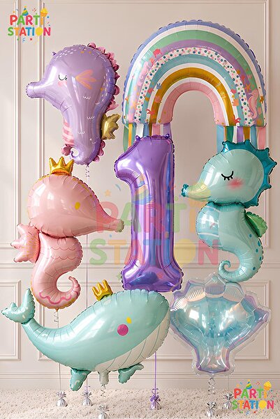 Parti Station Mermaid Concept Balloon Set 1 Year Old - 7 Pieces Extra Large S...