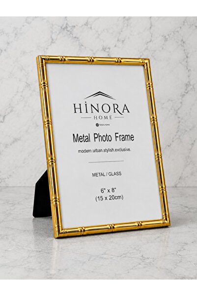 Hinora Gold Bamboo Patterned Metal Photo Frame 15X20 cm – Decorative Desktop ...