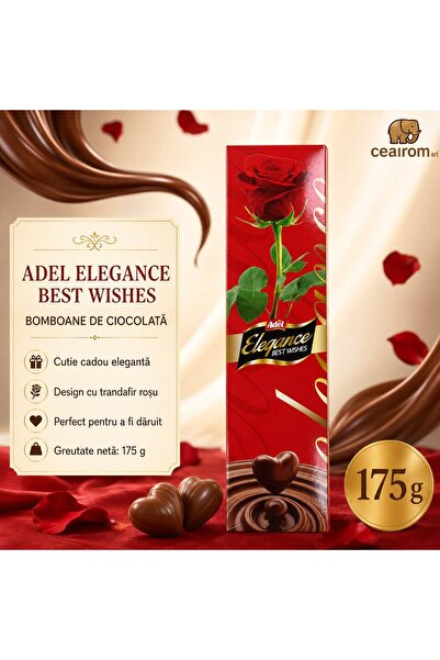 Adel Elegance Best Wishes – Bomboane de ciocolată, cutie cadou cu trandafir r...