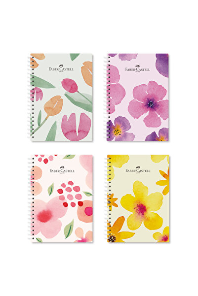 Faber Castell Karton Kapak,Flowers Defter,100 Yaprak,Çizgili,80 gr Kağıt,Beya...