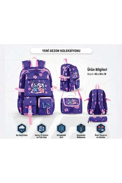 monthiron Stitch Children's School Bag Set of 3 – Backpack, Lunch Bag, and Pe...