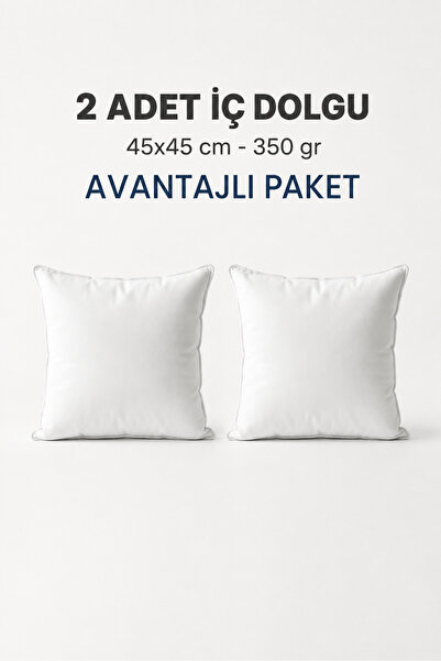 2’li Kırlent Iç Dolgu Yastığı 45×45 cm – 400 gr Boncuk Silikon Dolgulu, Yıkanabilir