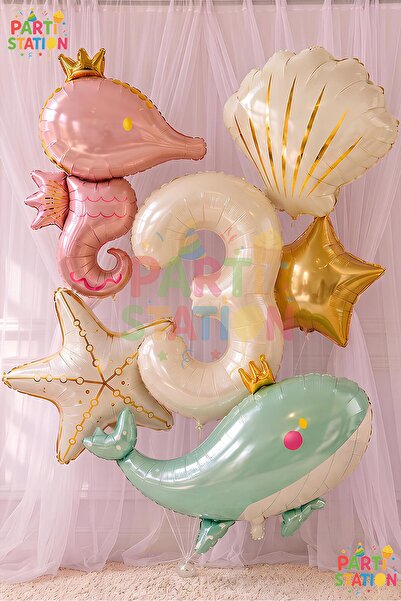 Parti Station Mermaid Themed Balloon Set 3 Years Old - 6 Piece Extra Large Si...