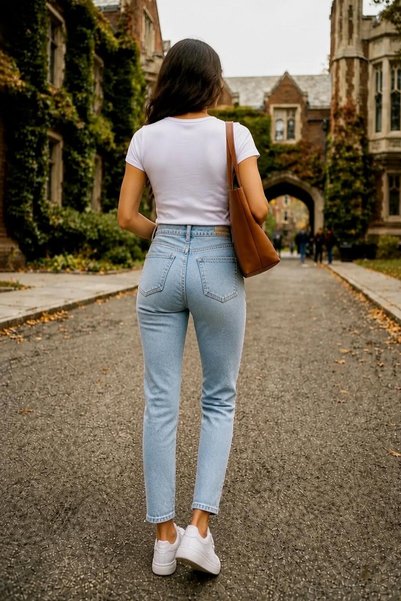we-rayss Esnek,Likra'lı Yüksek Bel Mom Paça Standart Boy Kadın Kot Pantolon - Buz Mavi
