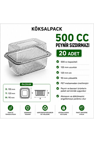 Köksal Pack 20 قطعة من حاويات الطعام الشفافة المصنوعة من البولي إيثيلين تيرفث...