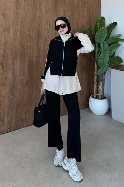 Şule Giyim Diagonel Sports Suit Black