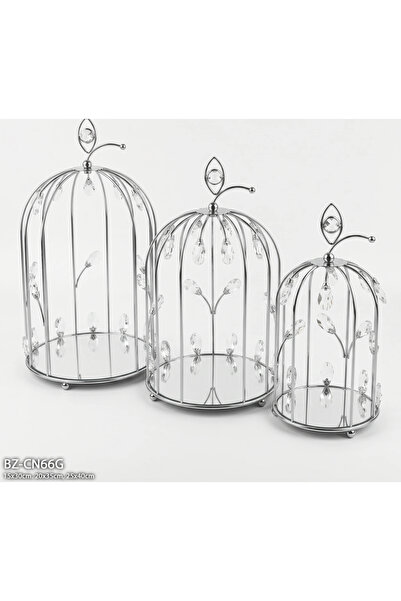 Hinora Set of 3 Gold Crystal Stone Decorative Cages with Mirrored Base, Candy...