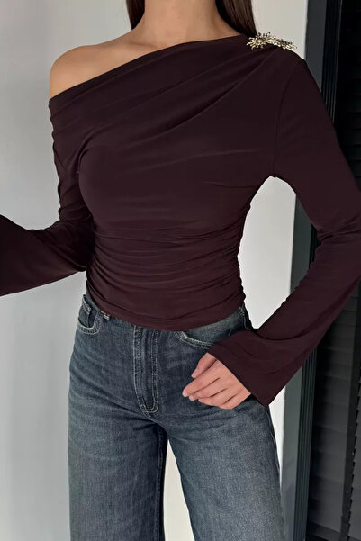 TOZLU Women's Waist Gathered Blouse with Sun Accessories