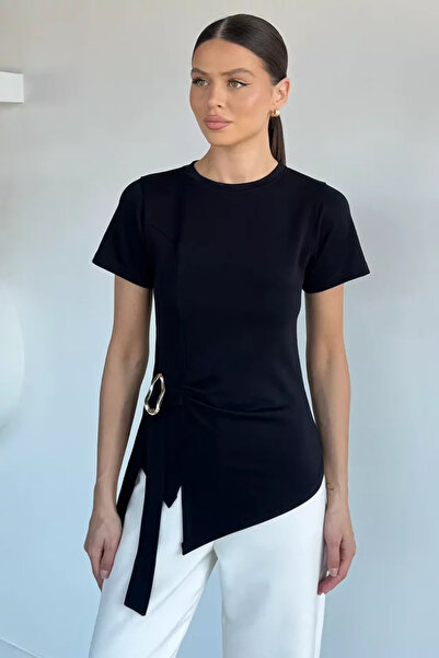 TOZLU Women's Buckle Side Tie Blouse