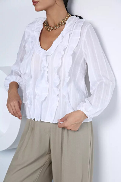 TOZLU V-Neck Ruffle Blouse