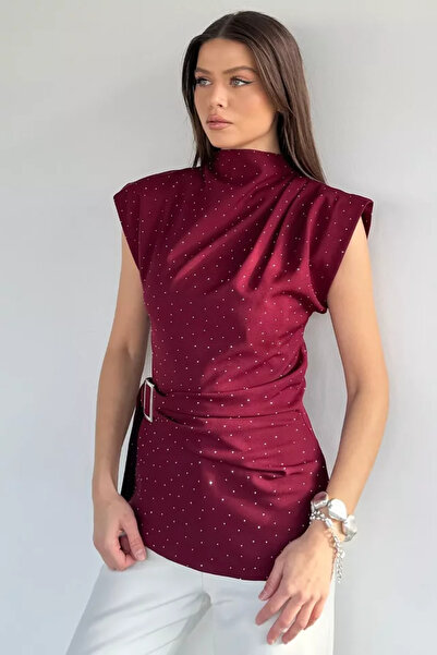 TOZLU Gülseli Women's Blouse with Stone Belt Detail