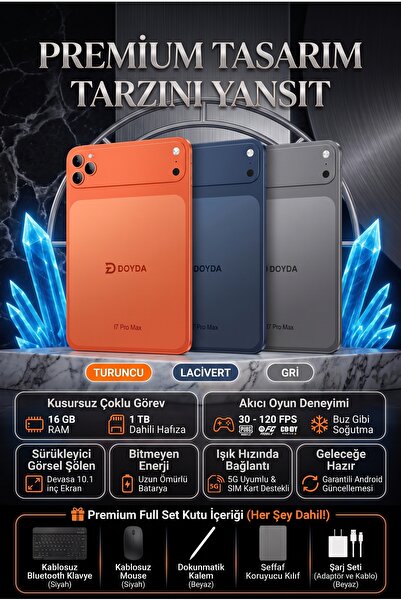 DOYDA 17 Pro Max Tablet - 16GB RAM 1TB Hafıza | Şarj Aleti Klavye Mouse Kalem...