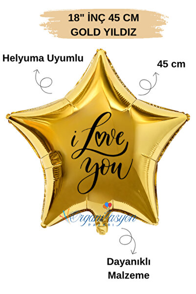 Organizasyon Pazarı 18 Inch 45 cm Foil Balloon |   I Love You Printed |   Val...