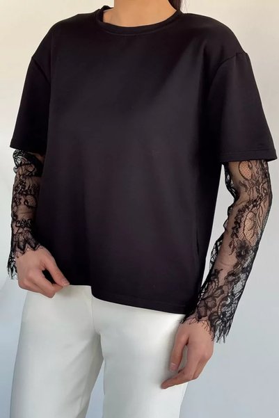 TOZLU Bluză de damă Gülseli cu mâneci tip crewneck și dantelă