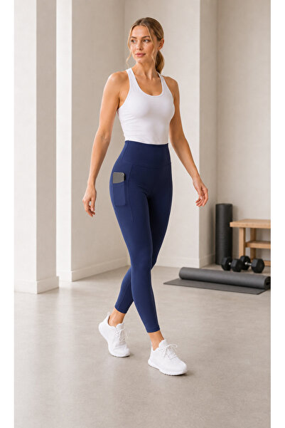 De Carte Women's High Waist Gathering Leggings with Side Pockets Sports Leggi...
