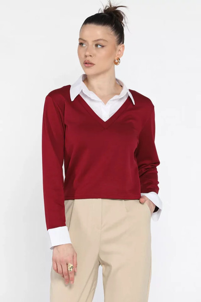 TOZLU Women's Shirt Collar Blouse
