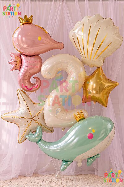 Parti Station Mermaid Themed Balloon Set for 2 Years Old - 6 Pieces Extra Lar...