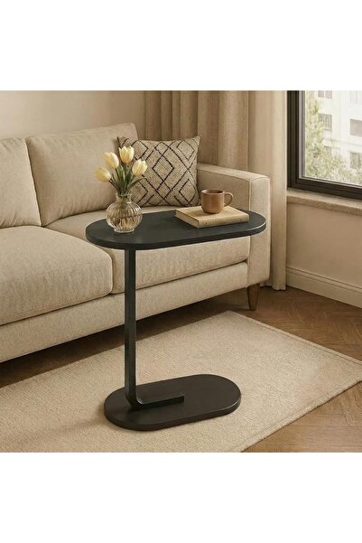 GENERAL Taimi End Table, Wood and Metal, C-Shaped, Space-Saving, Multifunctio...