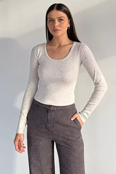 TOZLU Women's Long Sleeve Basic Lycra Slim Fit Body Blouse