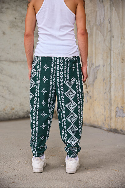 Superbluemexico Men's Pleated Elastic Cuffed Patterned Shalwar Trousers