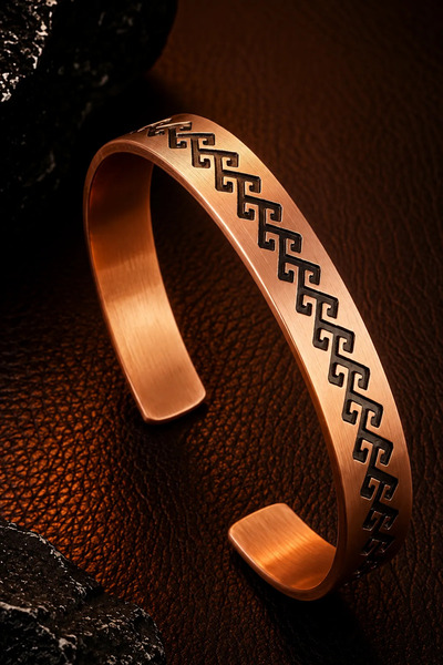 OSMANLI GÜMÜŞ Women's Copper Bracelet Greek Model Handcrafted Adjustable Copp...