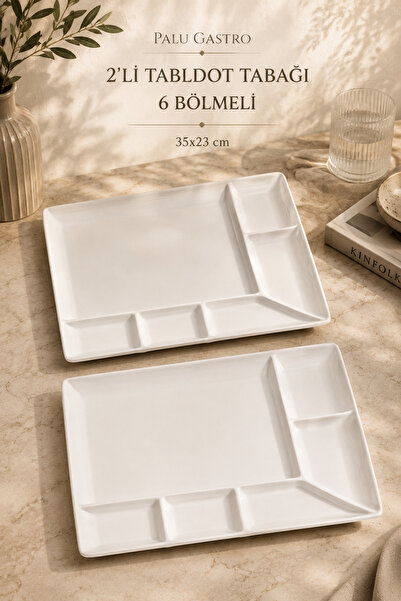 PALU GASTRO 2’li 6 Bölmeli Porselen Tabldot Kahvaltı Tabağı 35x23 cm