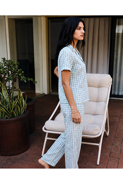 FİT WOMEN Viscose Blend Homewear Aqua Green Pajama Set