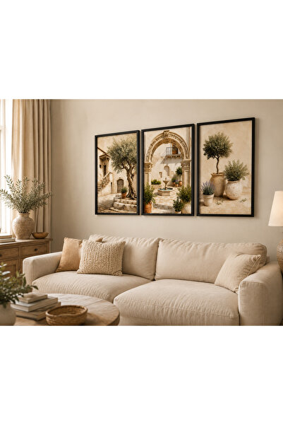 TekTablo Olive Tree and Mediterranean Themed 3-Piece Decorative Wall Painting...