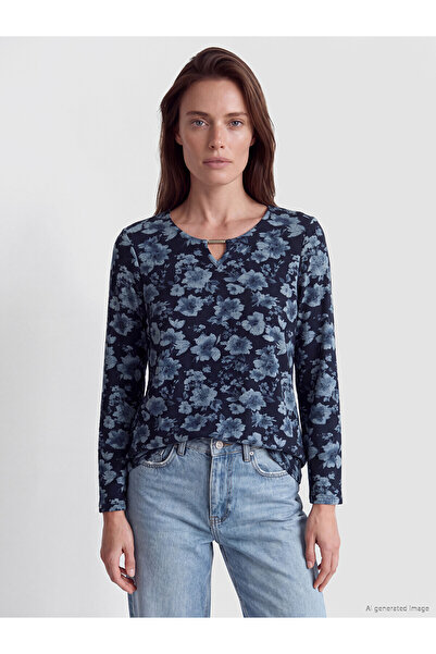 LC Waikiki Lcw grace navy blue bicycle collar floral blouse