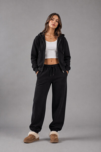 Shine Stone Women's Oversize Hooded Zip-Up Tracksuit Set – Sweatshirt & Jogge...