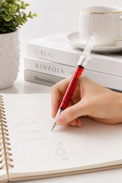 AUTO EMPIRE Premium Syringe Model Mechanical Pencil, Transparent with Red Liq...