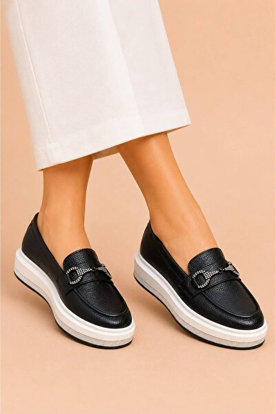 KS KADİR SARAÇ Soft Textured Stone-Detail Thick Sole Women's Casual Shoes