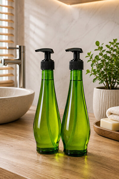 Comprox Set of 2 Glass Liquid Soap Dispensers – Green Glass Bottle, Stylish S...