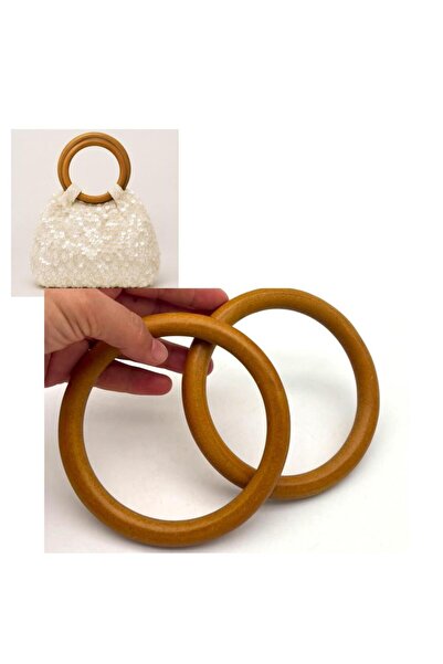 angel çanta aksesuar Round Model 12 cm Dark Brown Color Wooden Bag Handle