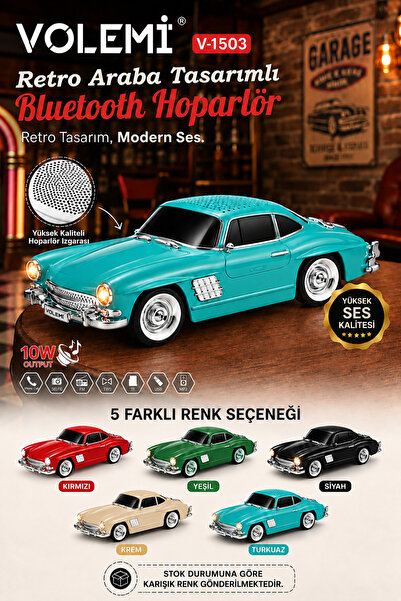 VOLEMİ Retro Araba Tasarımlı Bluetooth Hoparlör V-1503 10W TWS Destekli FM Ra...
