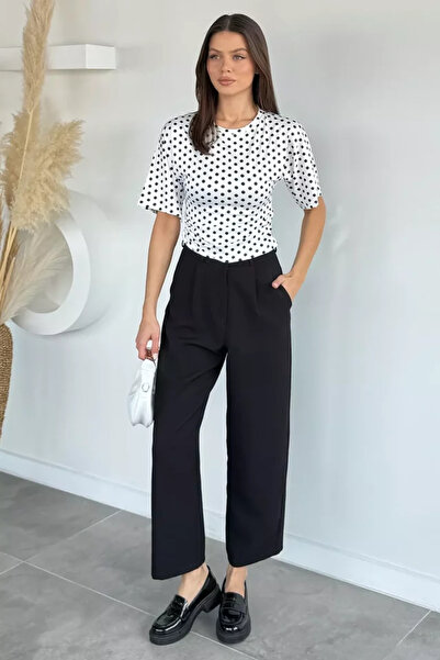TOZLU Women's Side Gathered Polka Dot Blouse