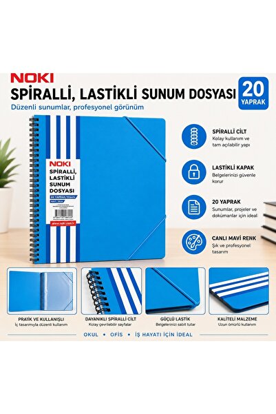Noki Dosar elastic spiralat pentru prezentări 20 coli Albastru