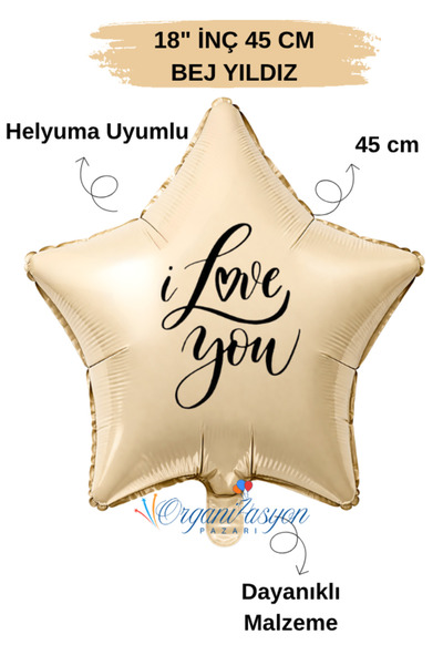 Organizasyon Pazarı 18 Inch 45 cm Foil Balloon |   I Love You Printed |   Val...
