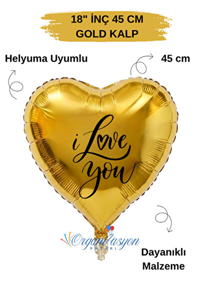 Organizasyon Pazarı 18 Inch 45 cm Foil Balloon |   I Love You Printed |   Val...