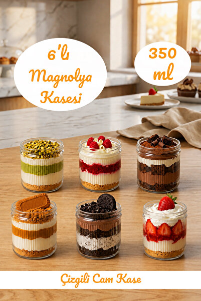 Roslina 6'lı Çizgili Cam Magnolya, Cheesecake, Çerezlik, Kahvaltılık, Tatlı K...