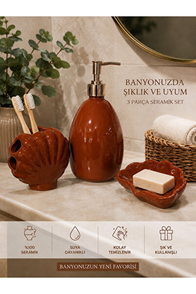 LALEZEN HOME Banyonun inci Seti 3lü Set Seramik