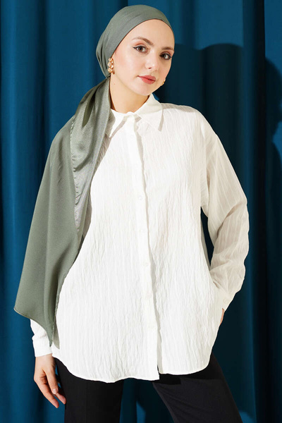 Merterium Women's Striped Oversize Shirt 1346 - White